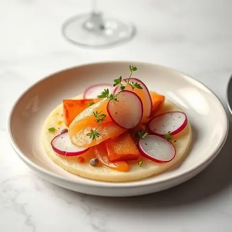 Radish & Smoked Trout Canapés on Celeriac Rounds