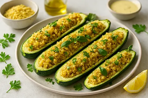 Millet-Stuffed Zucchini Boats with Fresh Herbs