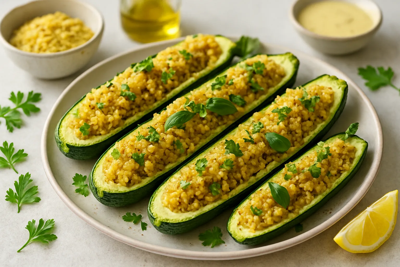 Millet-Stuffed Zucchini Boats with Fresh Herbs