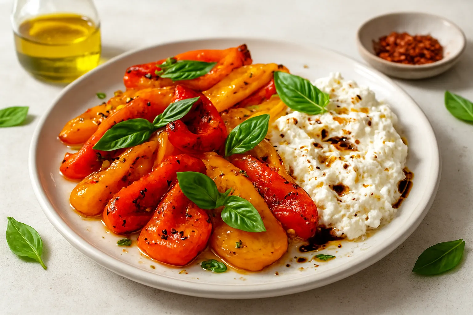 Roasted Pepper and Ricotta Plate with Basil