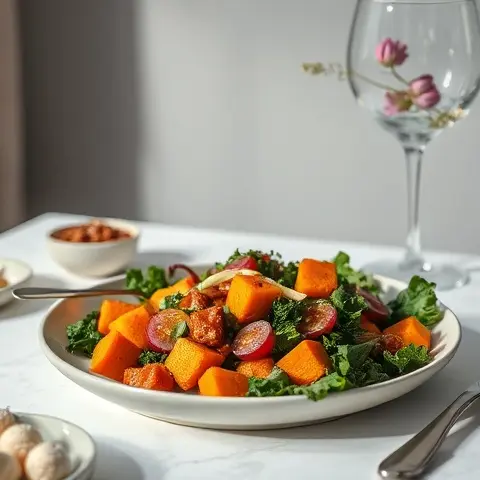 Roasted Turmeric Sweet Potato & Kale Salad