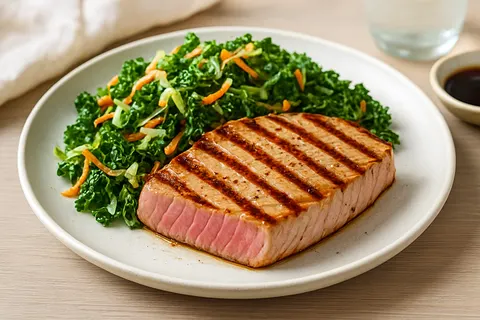 Grilled Tuna Steak with Kale Slaw