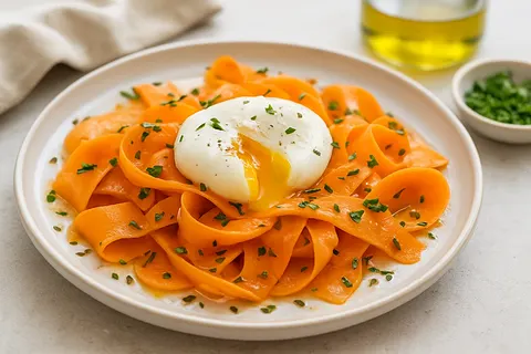 Cumin-Scented Steamed Carrot Ribbons with Soft Egg