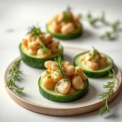 Herbed Cannellini Bean Crostini on Cucumber