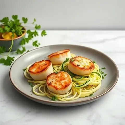 Seared Scallops with Lemon Parsley Zoodle Salad