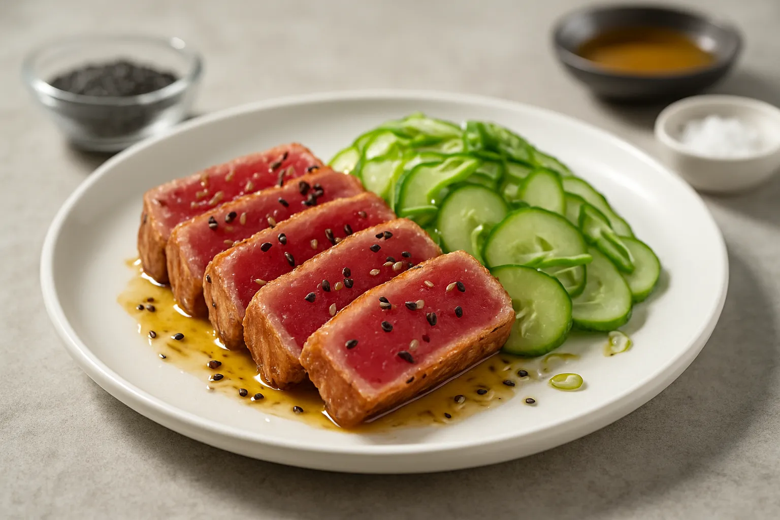 Tuna Tataki with Cucumber Sunomono