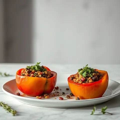 Quinoa & Black Bean Stuffed Peppers with Salsa Verde