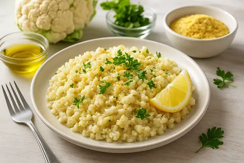 Bone Broth Cauliflower Risotto with Lemon