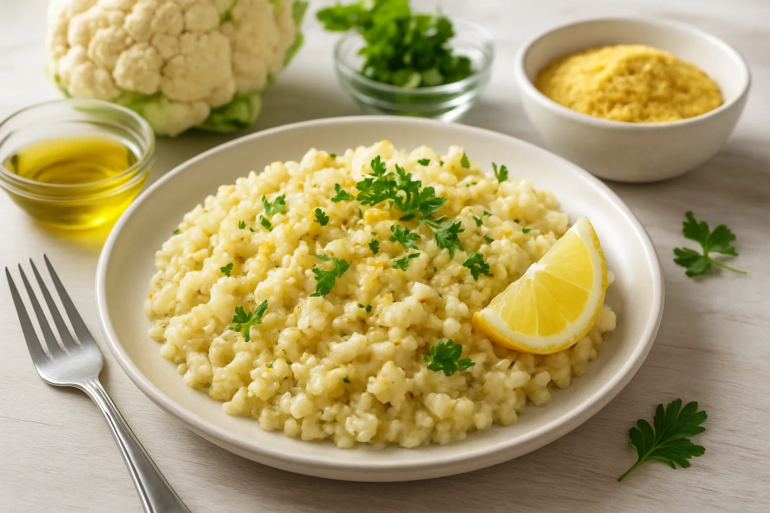 Bone Broth Cauliflower Risotto with Lemon