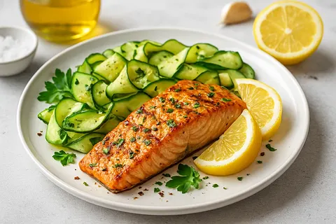 Lemon-Garlic Grilled Salmon with Zucchini Ribbons