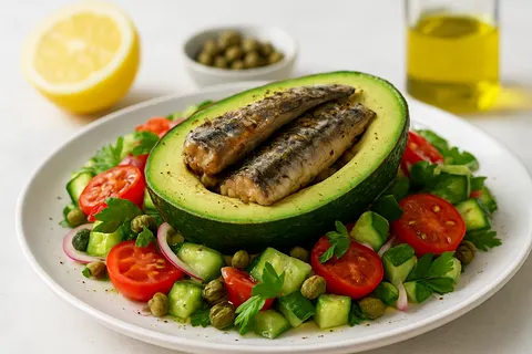 Sardine-Stuffed Avocado Salad with Capers