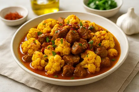 Saffron-Roasted Cauliflower & Lamb Tagine