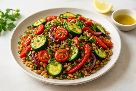 Warm Farro & Roasted Vegetable Salad with Herbs