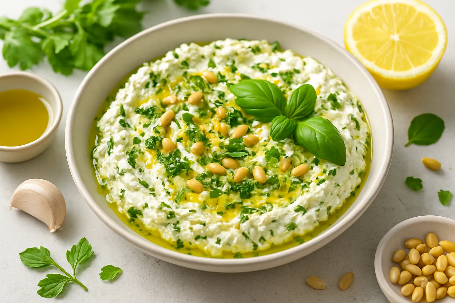 Herbed Olive Oil Ricotta Dip with Lemon Zest
