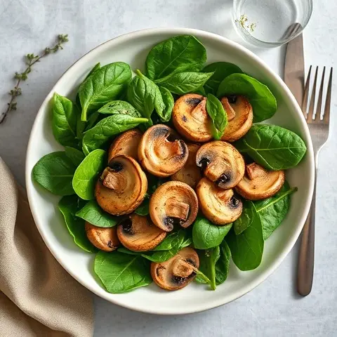 Warm Garlic Mushrooms & Baby Spinach Salad with Thyme