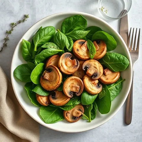 Warm Garlic Mushrooms & Baby Spinach Salad with Thyme