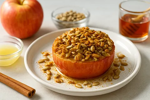 Nutritious Baked Apple “Crumble” with Sunflower Seed Topping