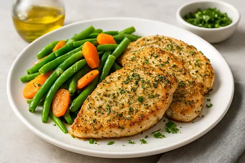 Herb-Crusted Turkey Cutlets with Green Bean & Carrot Medley