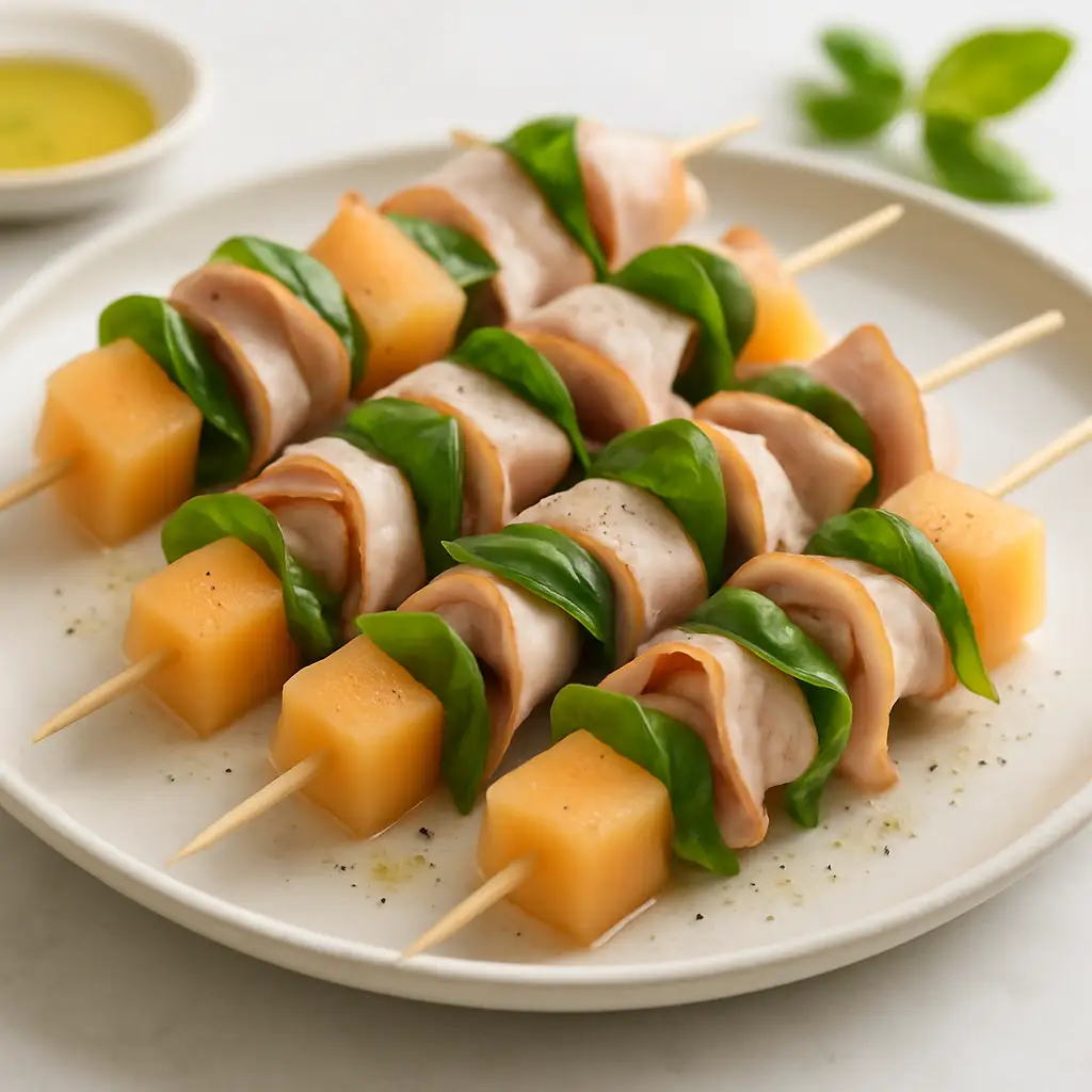 Health-Friendly Prosciutto-Style Turkey & Melon Skewers