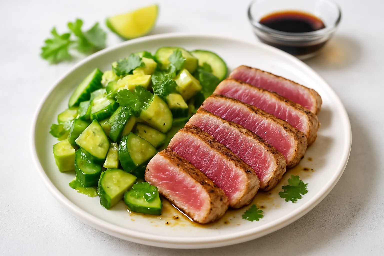 Seared Tuna with Avocado and Cucumber Salad