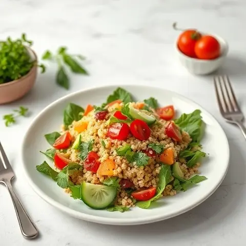 Nutritious Quinoa Tabouli Salad with Parsley, Cucumber & Tomato