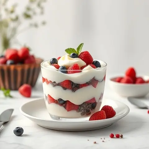 Nutritious Greek Yogurt Parfait with Soft Berries & Chia