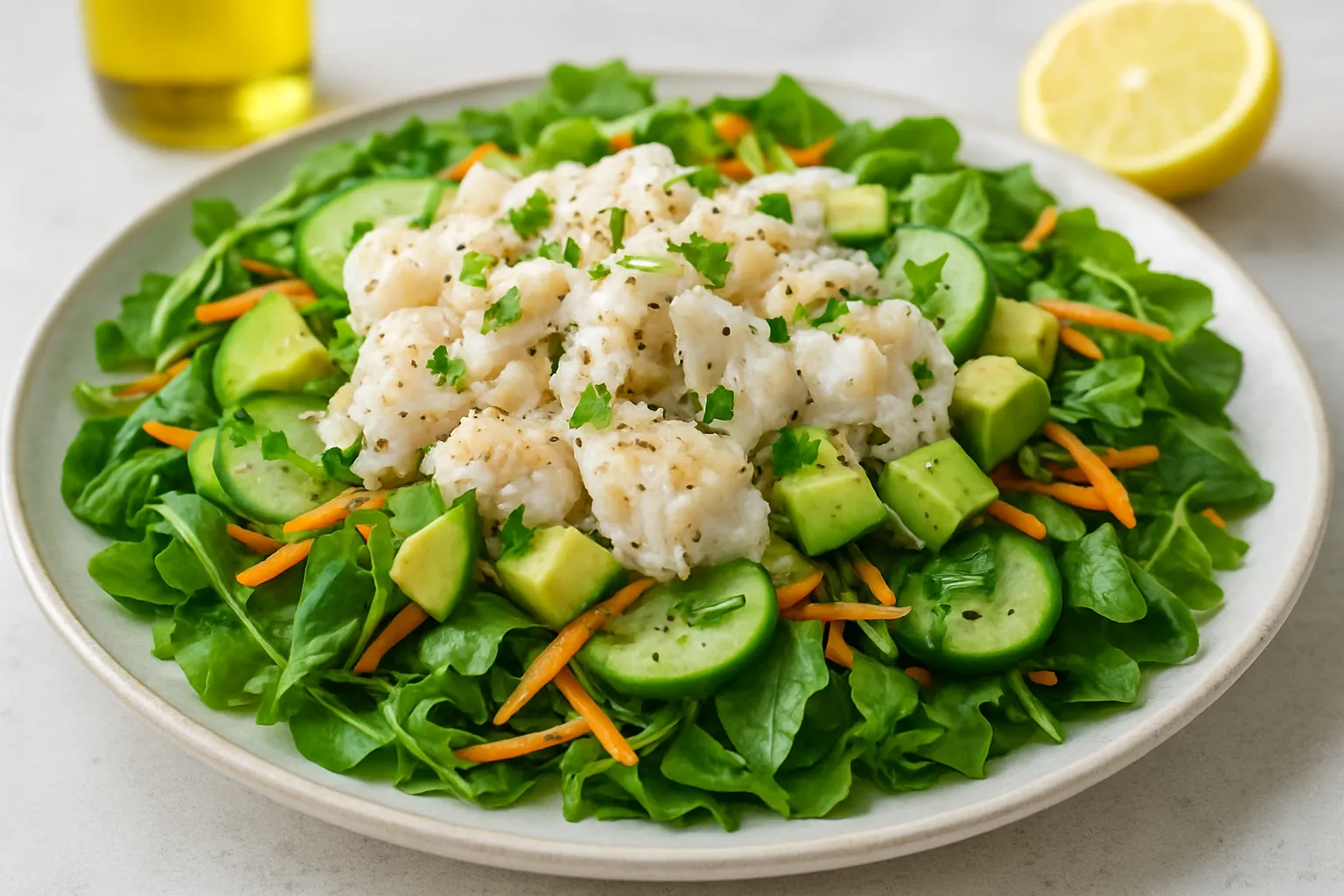 Fresh Flaked Fish Salad over Crisp Lettuce