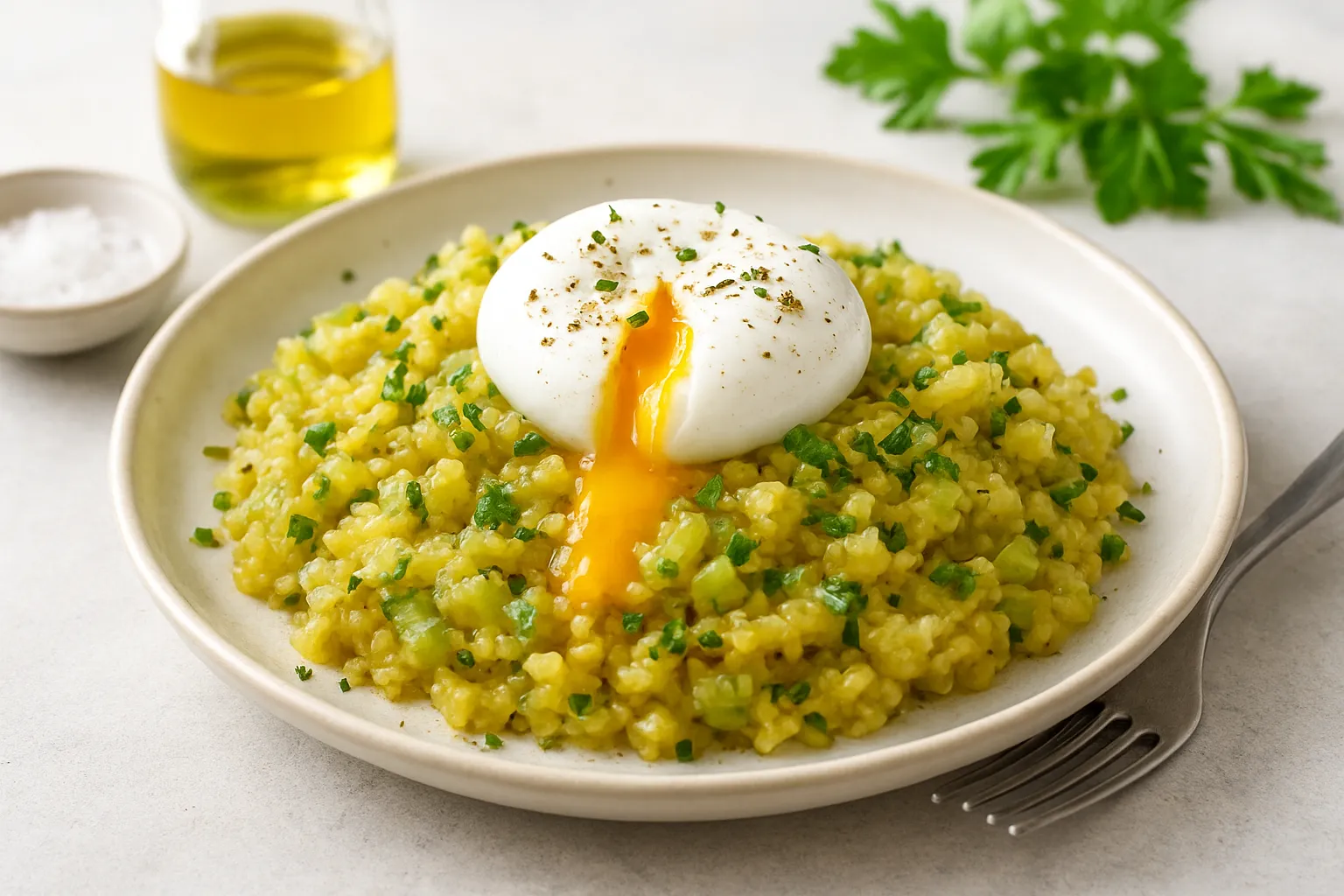 Warm Leek & Millet Mash with Poached Egg
