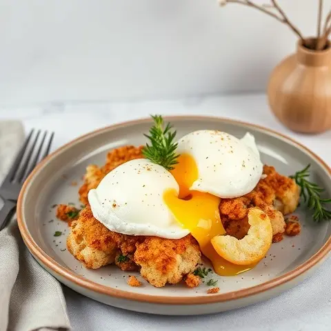 Crispy Cauliflower Hash Browns with Poached Eggs