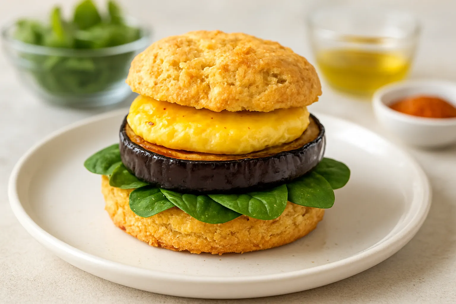 Almond Flour Ham-less Breakfast Slider with Eggplant