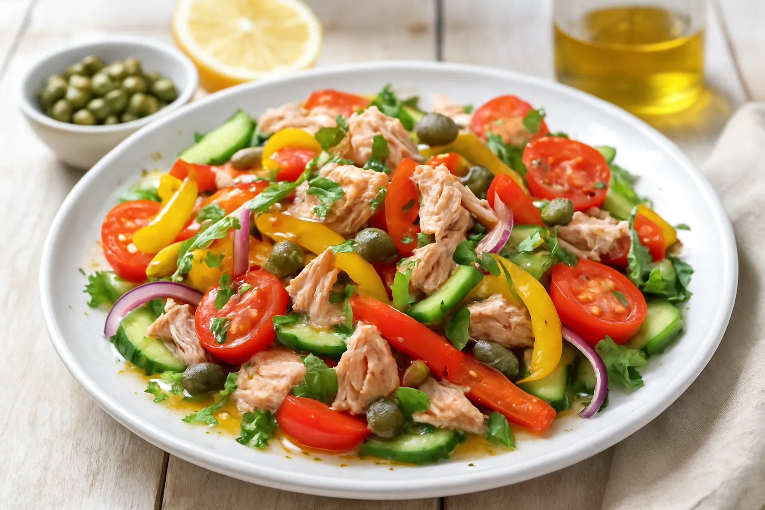 Nutritious Tuna-Pickled Pepper Salad with Capers