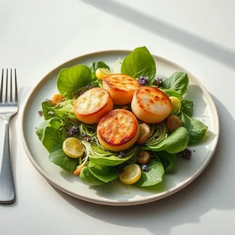 Seared Scallop & Frisée Salad with Citrus-Mustard Dressing