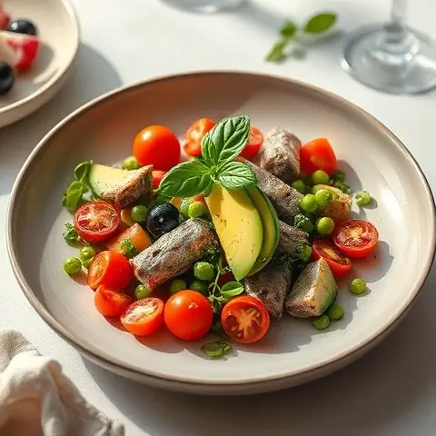 Sardine & Tomato Avocado Salad with Basil Vinaigrette