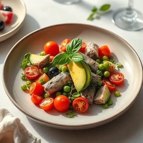 Sardine & Tomato Avocado Salad with Basil Vinaigrette