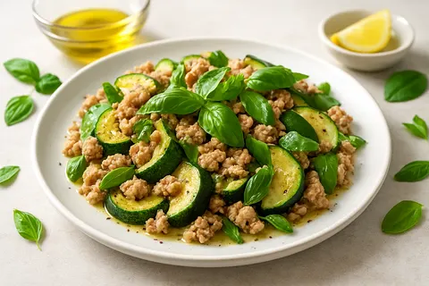 Turkey & Cooked Zucchini Warm Salad with Fresh Basil