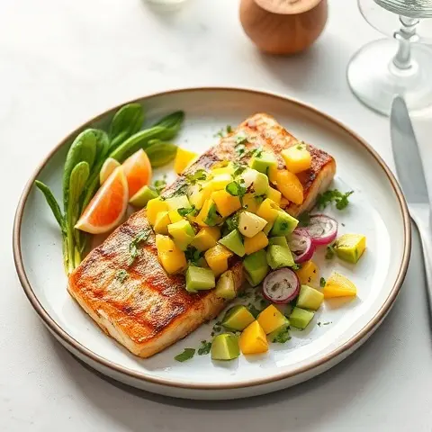 Grilled Swordfish Steaks with Avocado-Mango Salsa