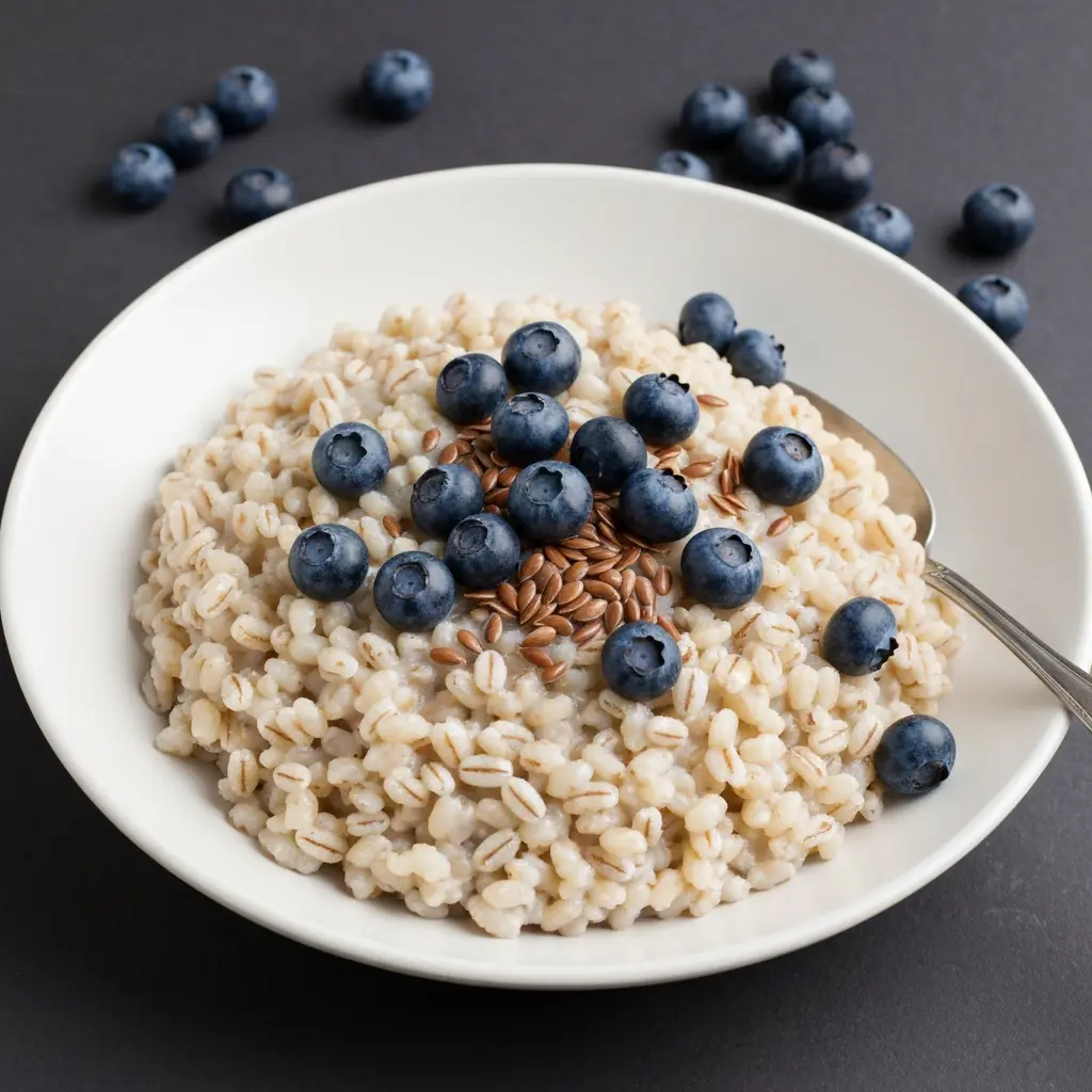 Heart-Healthy Barley Porridge with Blueberries and Ground Flax
